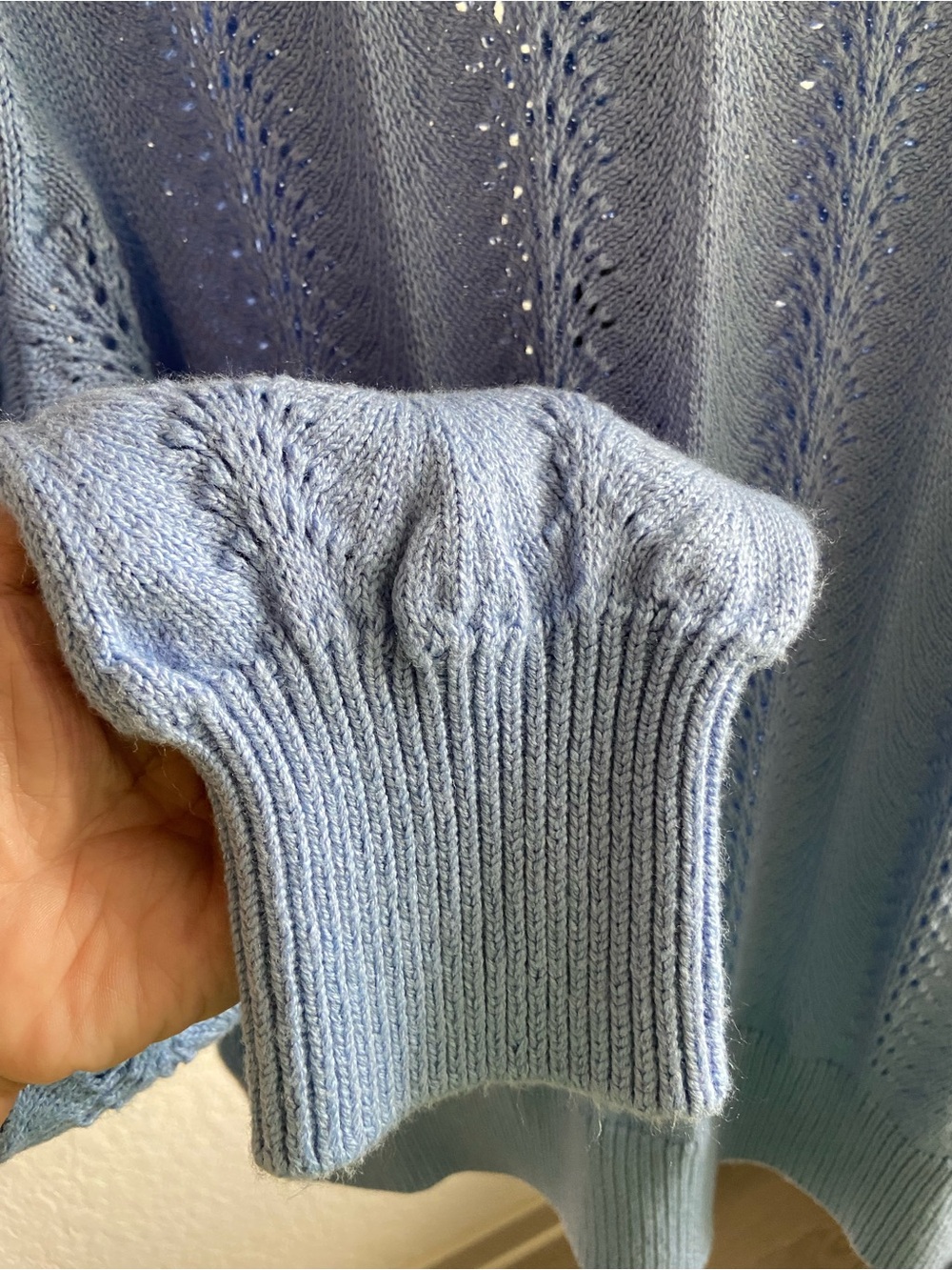 Talbots Sky Blue Ruffle-Neck Openwork Knit Sweater - Picture 5 of 8